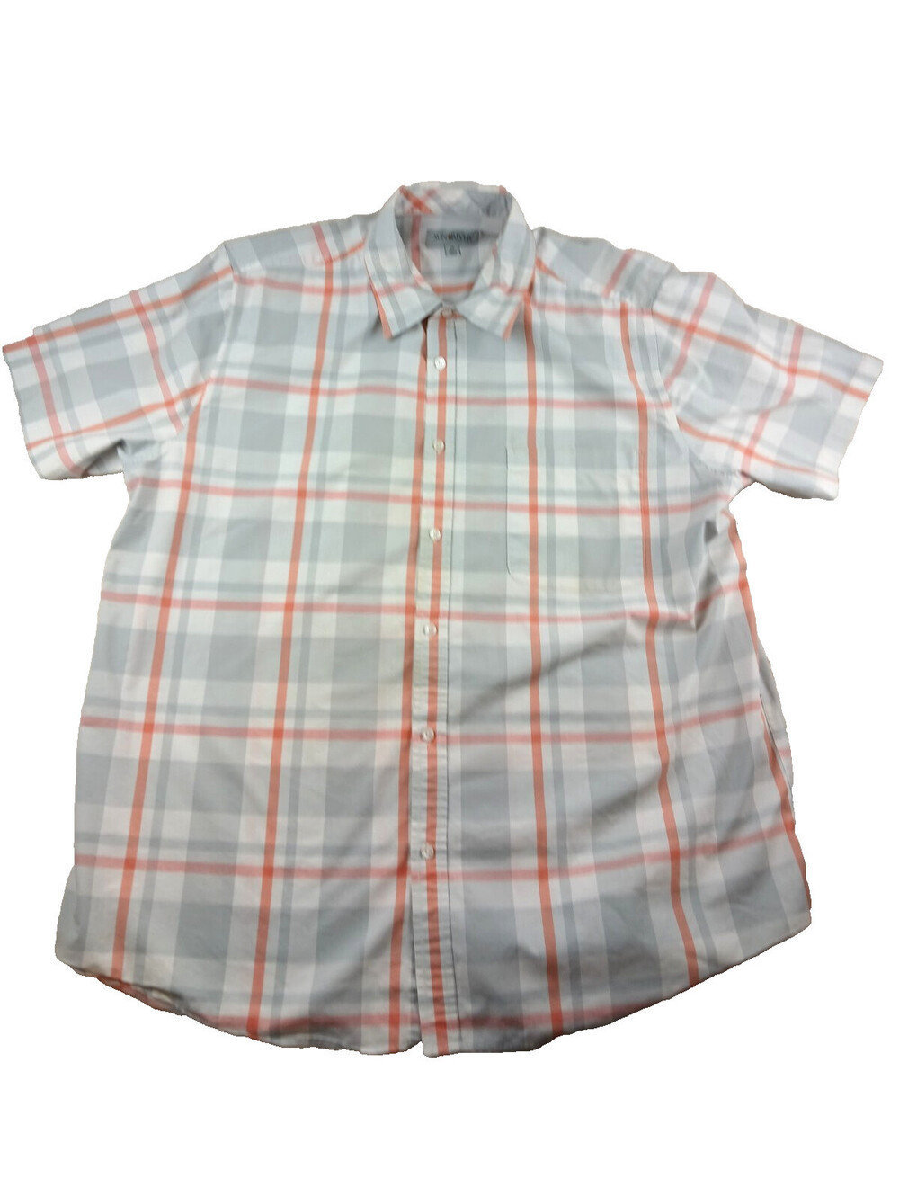 Sun River Clothing Co Mens Short Sleeve Plaid Button Up Shirt Grey Orange XXL